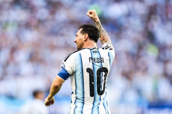 Lionel Messi in Argentina jersey during his final international football appearance before retiring 