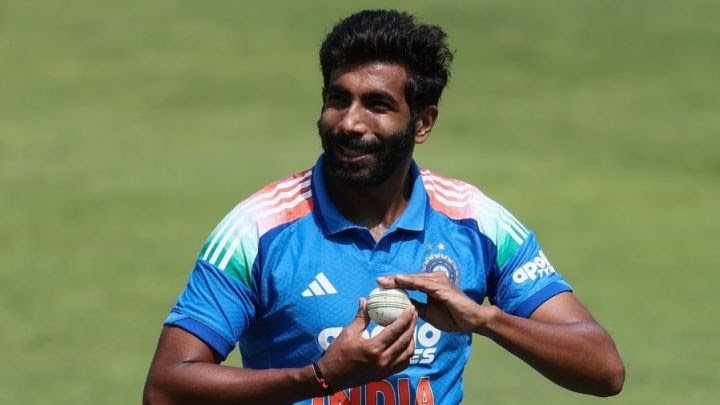 Jasprit Bumrah holding the ball during an India cricket training session