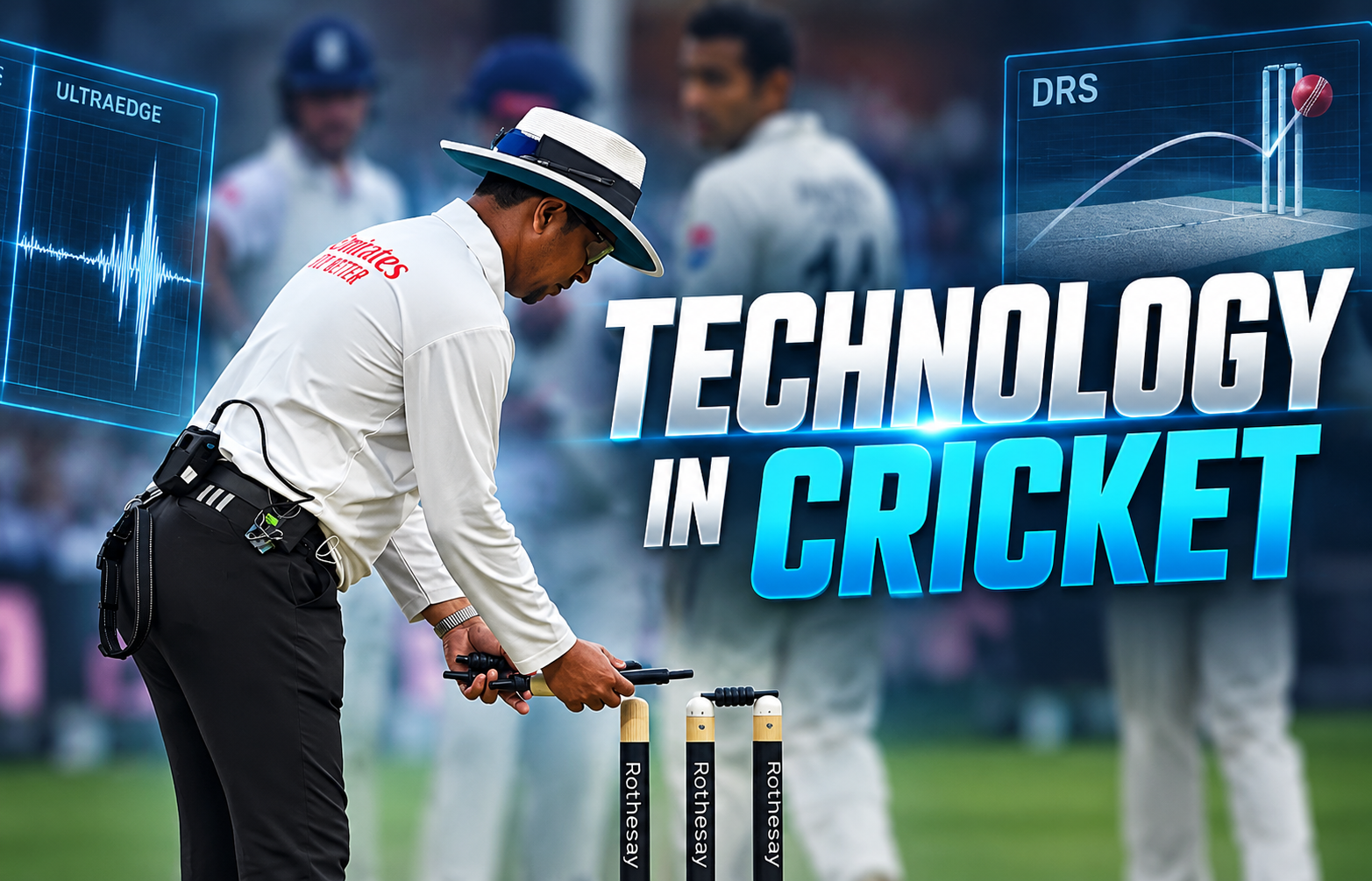 Technology and media in cricket featuring Hawk-Eye, DRS, player performance analytics, and live matc